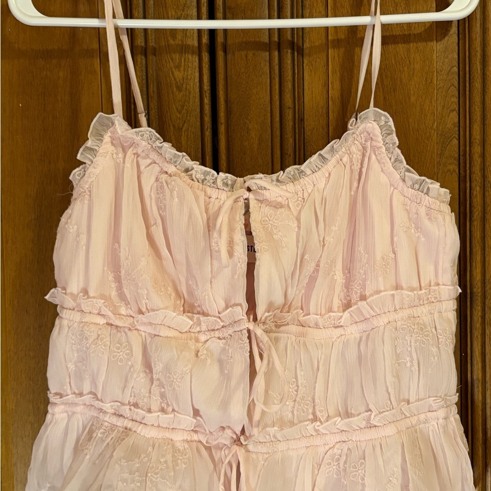Hollister light pink front tie lace camisole